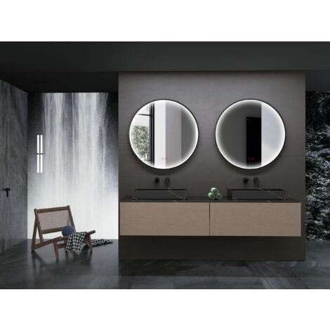 Specchio da bagno a Led - Specchio rotondo con luce perimetrale integrata nella cornice in alluminio finitura nero opaco - Serie Nepal 100CM Ø
