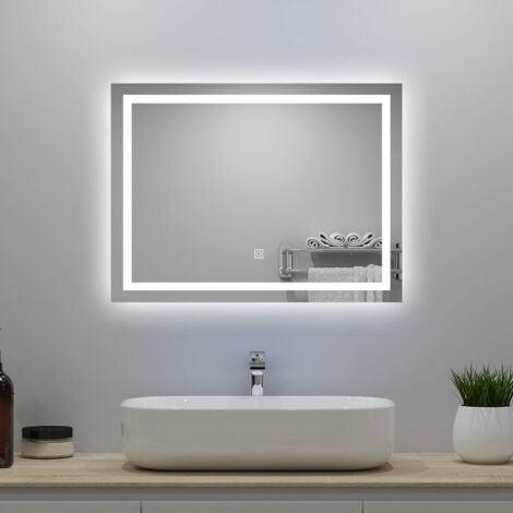 Specchio da bagno, Antiappannamento, touch control, Infinitamente Dimmerabile, 100 x 60 cm, 6000K - Luce fredda, LED