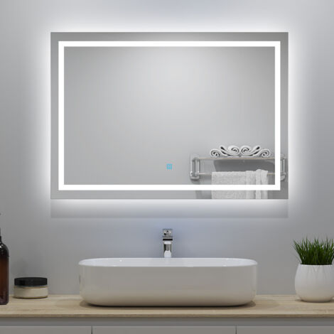 Specchio da bagno, Antiappannamento, touch control, Infinitamente Dimmerabile, 120 x 80 cm, 6000K - Luce fredda, LED