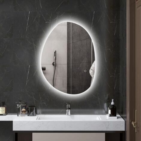 Specchio da bagno asimmetrico 70 × 50 cm, LED, Smart Touch, antiappannamento, argento