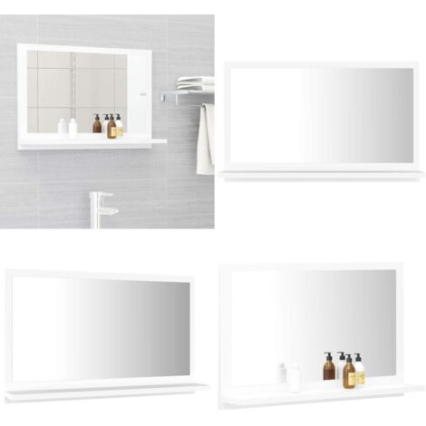 Specchio da Bagno Bianco 60x10,5x37 cm in Legno Multistrato - Specchio in legno - Specchio da bagno in legno