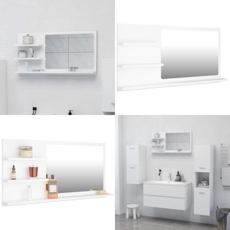 Specchio da Bagno Bianco 90x10,5x45 cm in Legno Multistrato - Specchio in legno - Specchio da parete