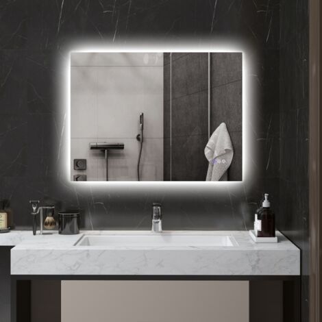 Specchio da bagno con illuminazione a LED, 80 x 60 cm, specchio reversibile retroilluminato con cornice, antiappannamento, 3 temperature di colore, intensità regolabile, funzione memoria, realizzato i
