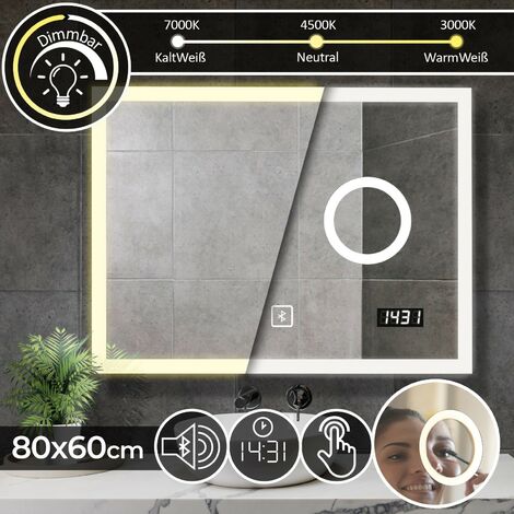 Specchio da bagno con LED e orologio specchio zoom ?Altoparlanti e Bluetooth