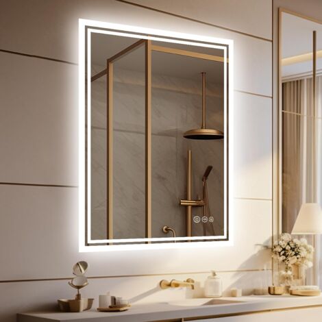 Specchio da Bagno con LED Luce Retroilluminato Rettangolare 60x80cm Specchio Smart