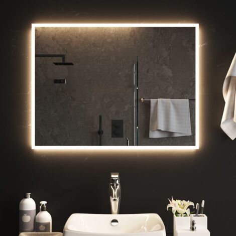 002536 - Specchio da bagno con lampada LED e pensile ONDA 80 cemento 