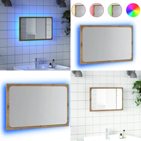 Specchio da Bagno con Luci LED Rovere Artigianale 60x8,5x38 cm - Specchio da bagno con luce LED - Specchio da bagno artigianale