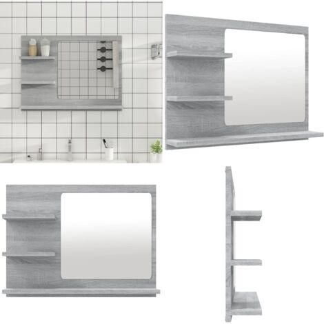 Specchio da Bagno Grigio Sonoma 60x10,5x45 cm Legno Multistrato - Specchio da parete - Specchio per trucco