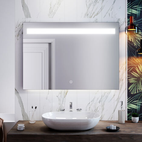 SIRHONA Specchio Parete LED da Bagno Impermeabile IP44 700 x 500 mm Parete LED Specchio con Interrutore di Controllo Touch