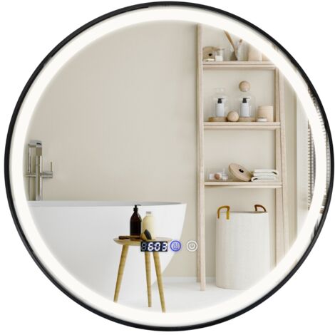 Specchio da bagno illuminato con luce LED a 3 colori funzione di memoria anti-appannamento, Specchio infrangibile
