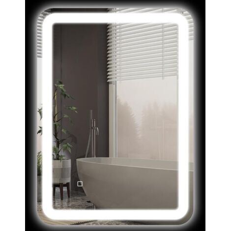 Specchio da bagno illuminato, sensibile al tocco, antiappannamento, dimmerabile, 3 colori di illuminazione, 50 x 70 cm, argento