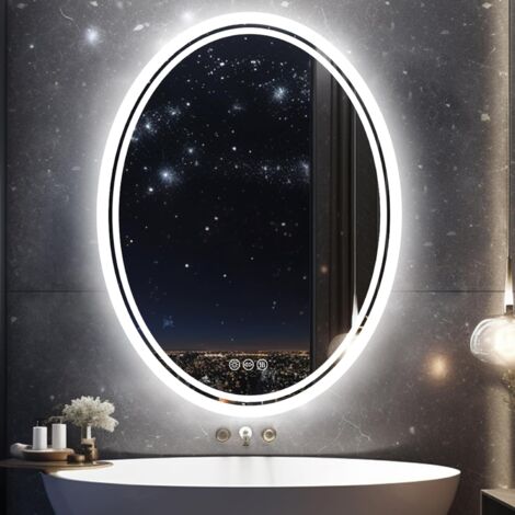 Specchio da Bagno LED Luce Retroilluminato Ovale Specchio Smart 60x80cm