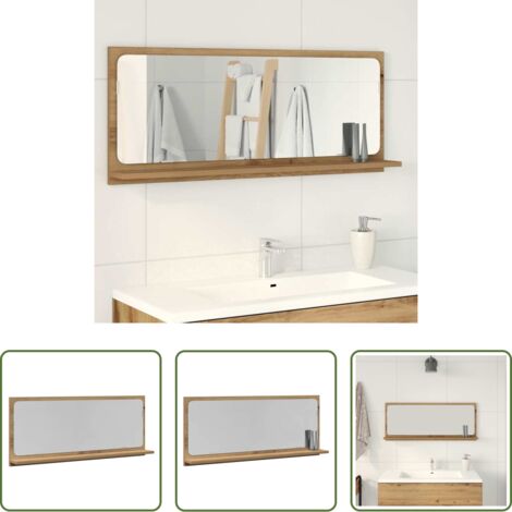 Specchio da bagno -  Mensola Specchio rovere artigianale 90 x 10,5 x 37 cm