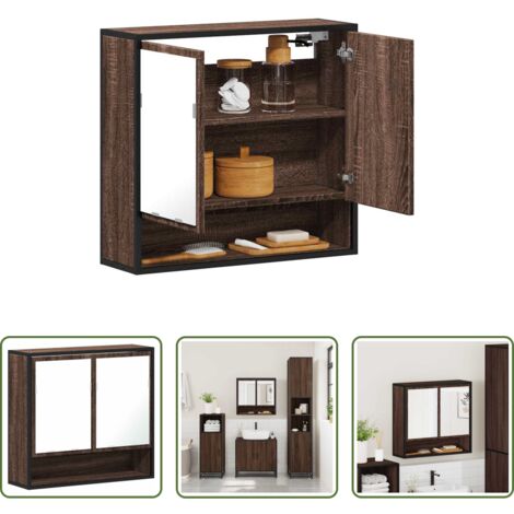 Specchio da bagno -  Mobile Bagno Specchio Rovere Marrone 65x20x60 Legno Multistrato