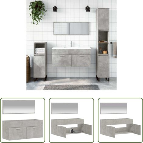 Specchio da bagno -  Mobile da Bagno con Specchio Grigio Cemento Legno Multistrato
