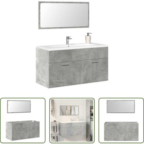 Specchio da bagno -  Mobile da Bagno con Specchio Grigio Cemento Legno Multistrato