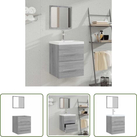 Specchio da bagno -  Mobile da Bagno con Specchio Grigio Sonoma 41x38,5x48 cm