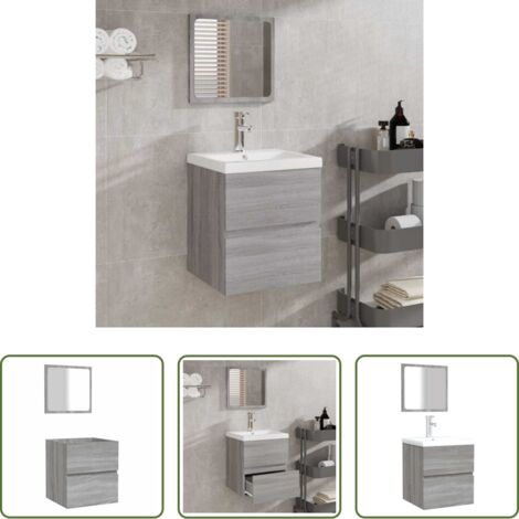 Specchio da bagno -  Mobile da Bagno con Specchio Grigio Sonoma in Legno Multistrato