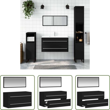 Specchio da bagno -  Mobile da Bagno con Specchio Nero in Legno Multistrato