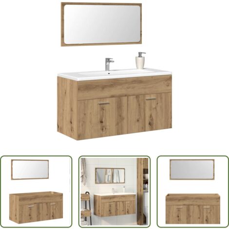 Specchio da bagno -  Mobile da Bagno con Specchio Rovere Artigianale Truciolato