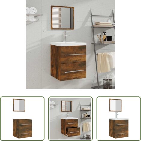 Specchio da bagno -  Mobile da Bagno con Specchio Rovere Fumo 41x38,5x48 cm