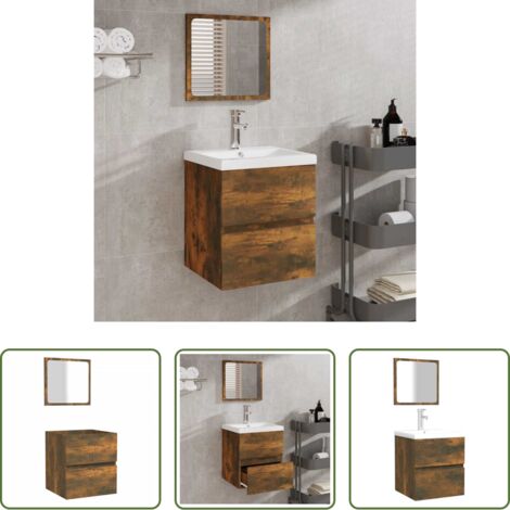 Specchio da bagno -  Mobile da Bagno con Specchio Rovere Fumo in Legno Multistrato