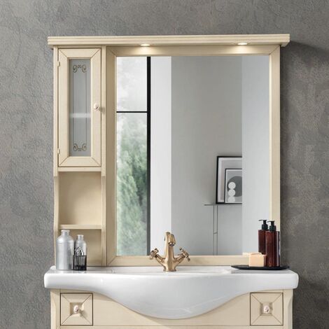 specchiera bagno con apertura push e ripiani interni L.63xH.53xP.15.5 cm Armadietto con specchio per bagno ante a specchio e vano a giorno 