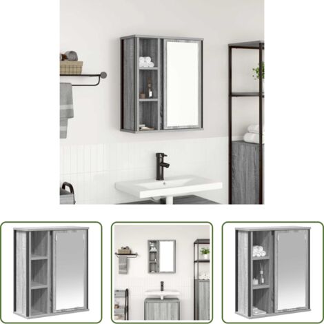 Specchio da bagno -  Pensile da Bagno con Specchio Grigio Sonoma 50x21x60 cm