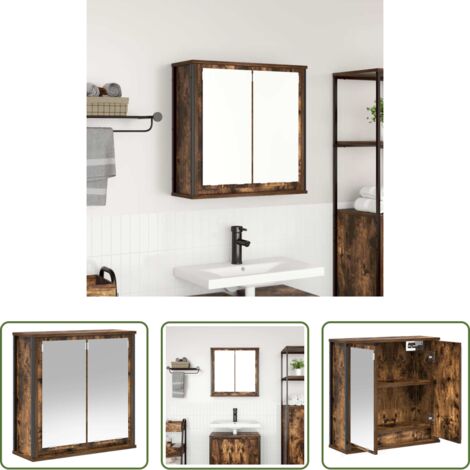 Specchio da bagno -  Pensile da Bagno con Specchio Rovere Fumo 60x21x60 cm