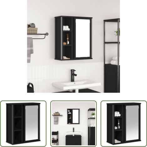 Specchio da bagno -  Pensile da Bagno con Specchio Rovere Nero 50x21x60 cm