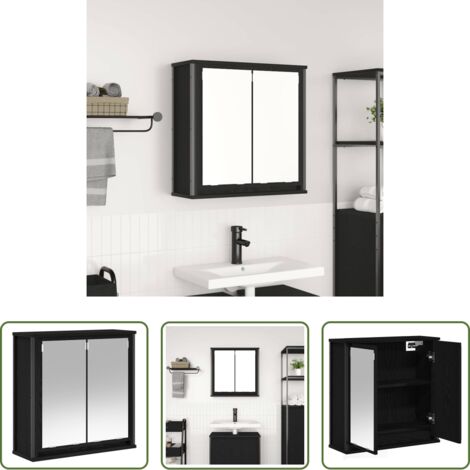 Specchio da bagno -  Pensile da Bagno con Specchio Rovere Nero 60x21x60 cm