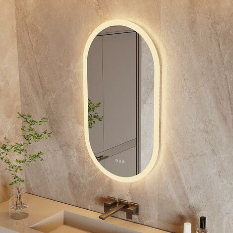 Specchio da Bagno Retroilluminato LED Ovale da Parete: Grande Specchio Bagno con Led luce, Touch, Antiappanamento, Luce Regolabile