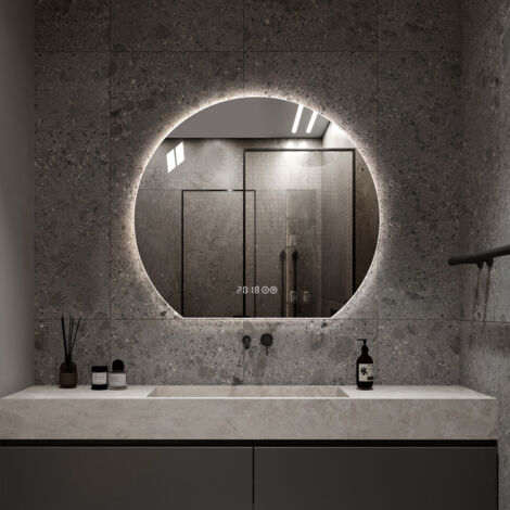Specchio da bagno rotondo a LED, 80 cm, antiappannamento, 3 temperature di colore (3000/4000/6000K), argento