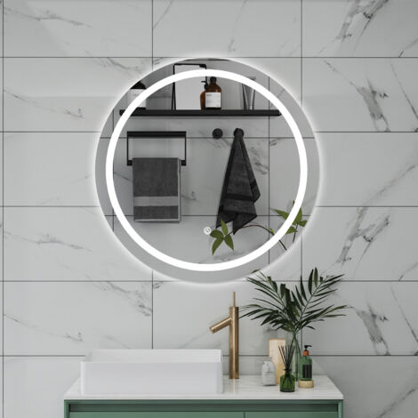 SPECCHIO DA BAGNO ROTONDO CON LED 60 X 60 CM, ANTIAPPANNAMENTO, INTERRUTTORE A SFIORAMENTO