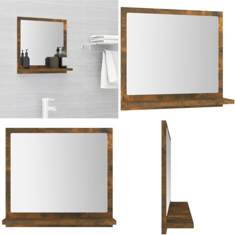 Specchio da Bagno Rovere Fumo 40x10,5x37cm in Legno Multistrato - Specchio in legno - Specchio in legno multistrato