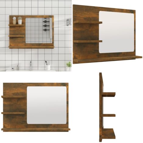 Specchio da Bagno Rovere Fumo 60x10,5x45cm in Legno Multistrato - Specchio da parete - Specchio per trucco