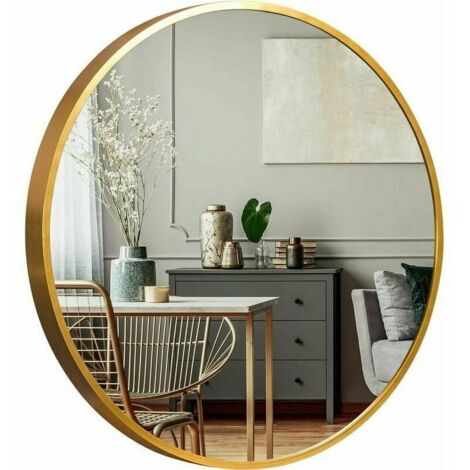Specchio da Bagno Semplice, Specchio da Parete, Rotondo, con Cornice in Alluminio - Specchio Rivestito in Teflon Oro da 60 cm, Cornice per Specchio Resistente all'umidità, Profondità 2 cm-RAPANDA