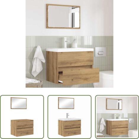 Specchio da bagno -  Set di mobili per il bagno 2 pcs Rovere artigianale