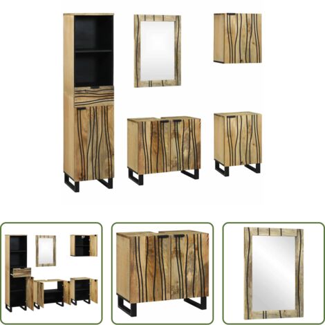 Specchio da bagno -  Set di mobili per il bagno 5 pcs Marrone Legno multistrato