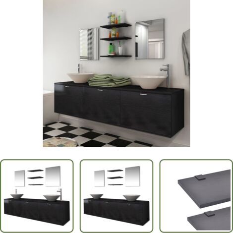 Specchio da bagno -  Set Mobili da Bagno 10 pz con Lavabo e Rubinetto Nero