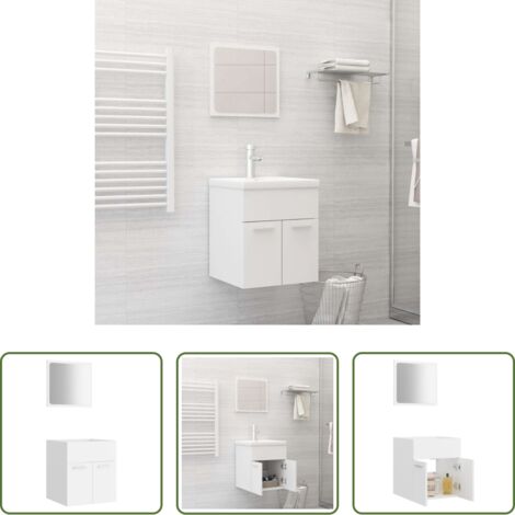 Specchio da bagno -  Set Mobili da Bagno 2 pz Bianco in Legno Multistrato