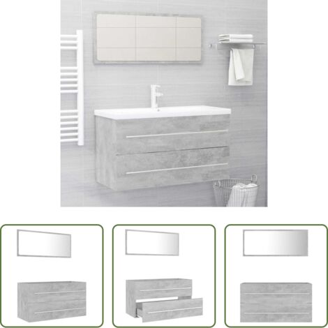 Specchio da bagno -  Set Mobili da Bagno 2 pz Grigio Cemento in Legno Multistrato