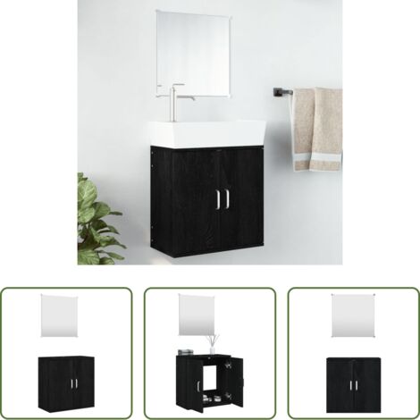 Specchio da bagno -  Set Mobili da Bagno 2 pz Nero in Legno Multistrato