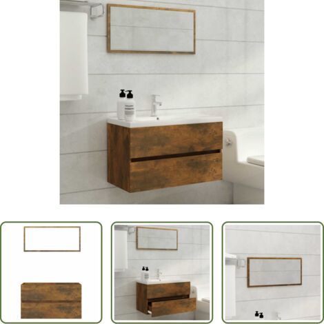 Specchio da bagno -  Set Mobili da Bagno 2 pz Rovere Fumo in Legno Multistrato