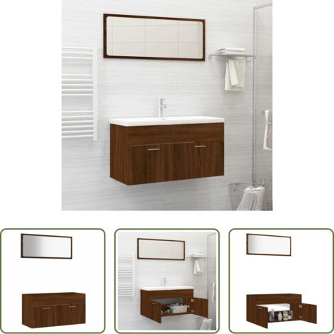 Specchio da bagno -  Set Mobili da Bagno 2 pz Rovere Marrone in Legno Multistrato