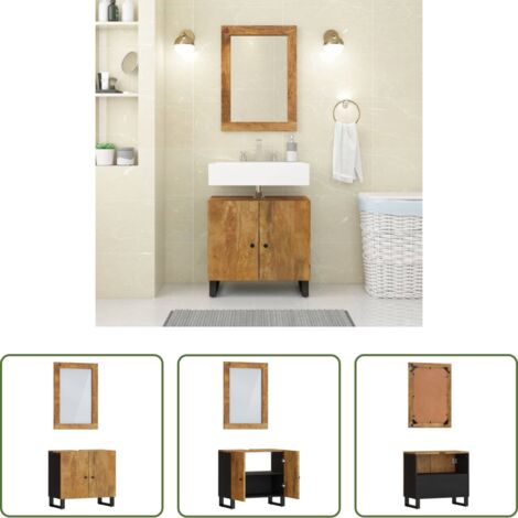 Specchio da bagno -  Set Mobili da Bagno 2pz in Legno Massello di Mango