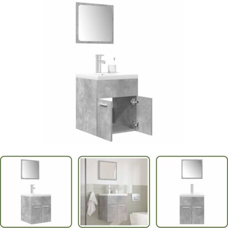 Specchio da bagno -  Set Mobili da Bagno 3 pz Grigio Cemento in Legno Multistrato