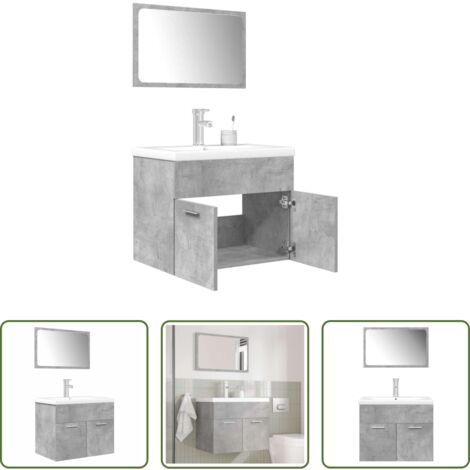 Specchio da bagno -  Set Mobili da Bagno 3 pz Grigio Cemento in Legno Multistrato