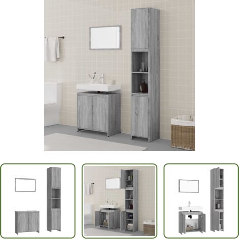 Specchio da bagno -  Set Mobili da Bagno 3 pz Grigio Sonoma in Legno Multistrato