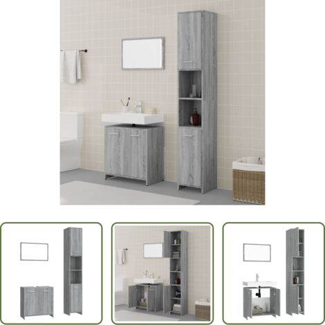 Specchio da bagno -  Set Mobili da Bagno 3 pz Grigio Sonoma in Legno Multistrato